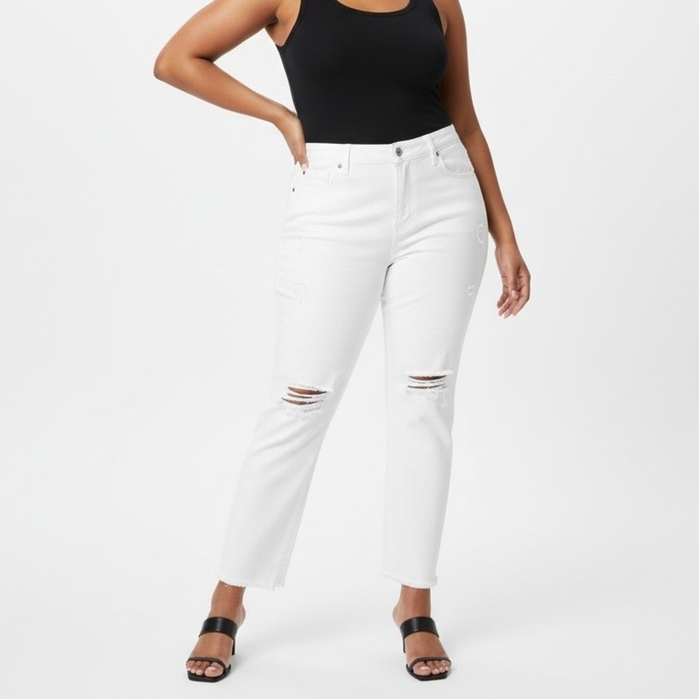 Torrid Women High‎ Rise Straight Jeans White Denim Distressed Casual 18R